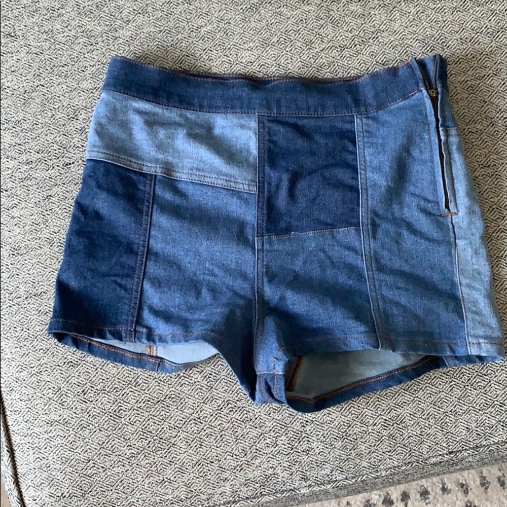 Free people patchwork high waisted denim shorts